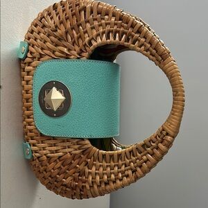 Kate Spade Woven Straw Bag with Turquoise Accent